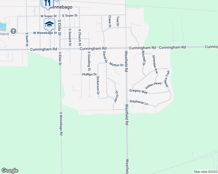 map of restaurants, bars, coffee shops, grocery stores, and more near 508 Wallin Court in Winnebago