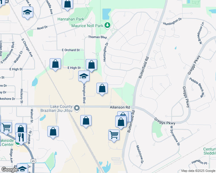 map of restaurants, bars, coffee shops, grocery stores, and more near 1238 Ballantrae Place in Mundelein