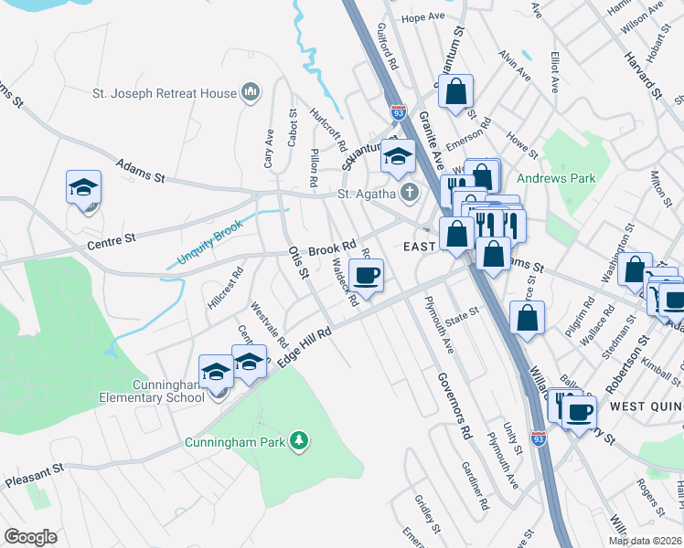 map of restaurants, bars, coffee shops, grocery stores, and more near 48 Waldeck Road in Milton