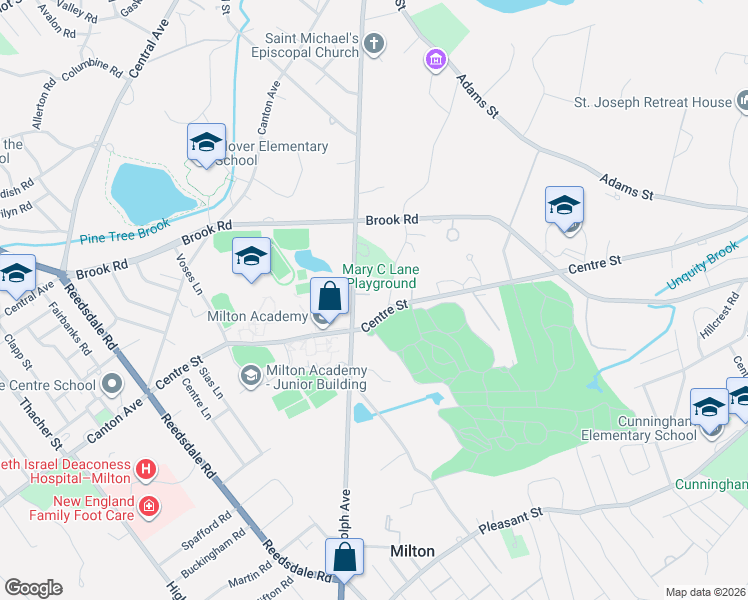 map of restaurants, bars, coffee shops, grocery stores, and more near 310 Randolph Avenue in Milton