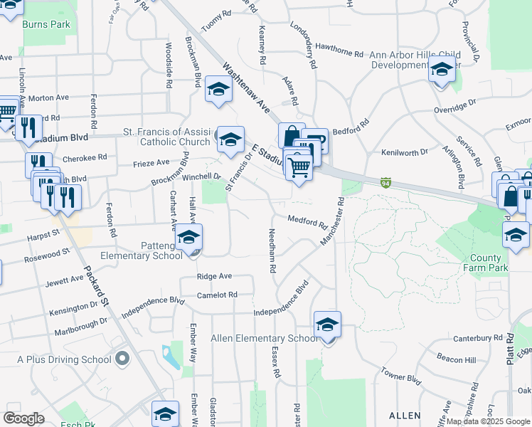 map of restaurants, bars, coffee shops, grocery stores, and more near in Ann Arbor