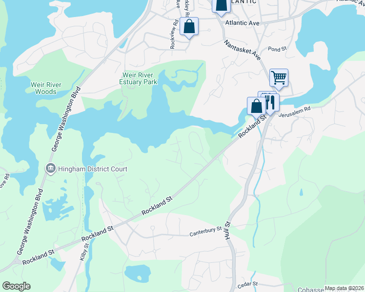 map of restaurants, bars, coffee shops, grocery stores, and more near 21 Cliff Road in Hingham