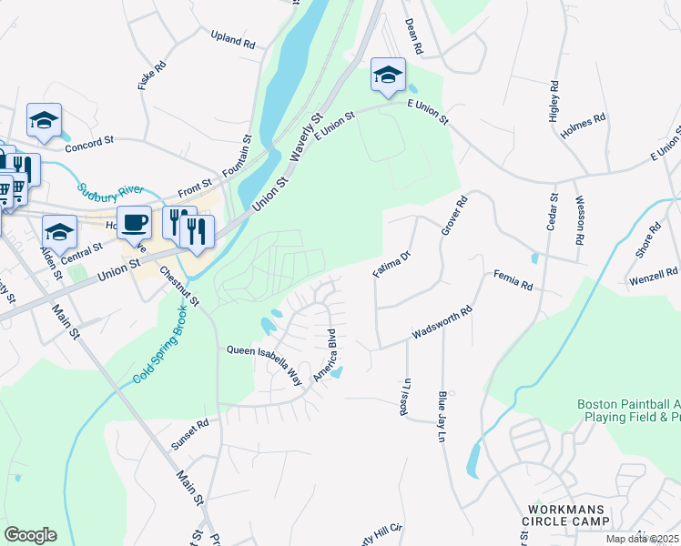 map of restaurants, bars, coffee shops, grocery stores, and more near 339 America Boulevard in Ashland