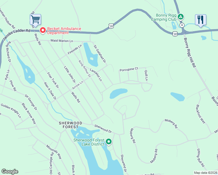 map of restaurants, bars, coffee shops, grocery stores, and more near 0 Nottingham Court in Becket