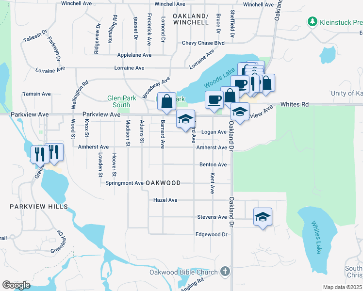 map of restaurants, bars, coffee shops, grocery stores, and more near 2328 Amherst Avenue in Kalamazoo