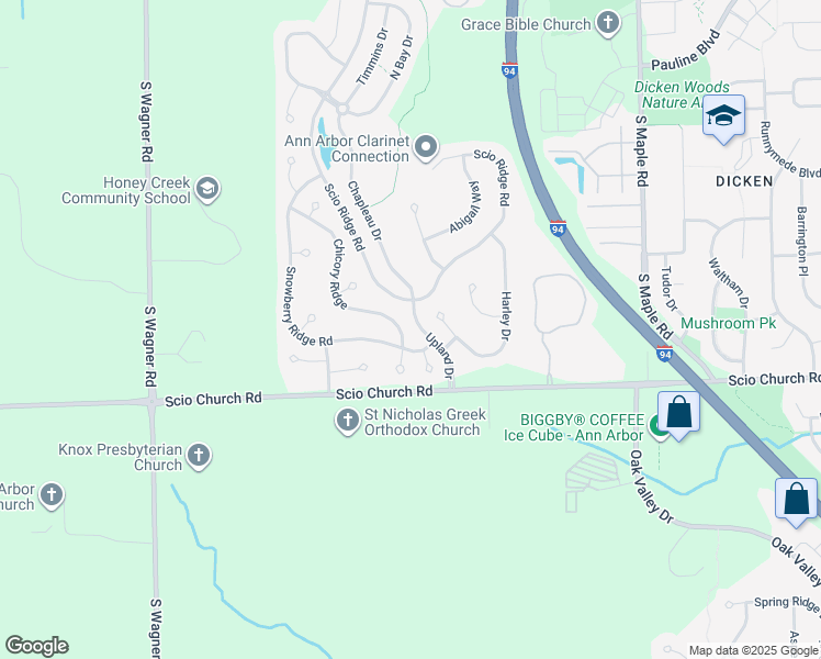 map of restaurants, bars, coffee shops, grocery stores, and more near 1901 Chicory Ridge in Ann Arbor
