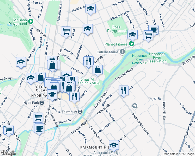 map of restaurants, bars, coffee shops, grocery stores, and more near 10 W Street in Hull