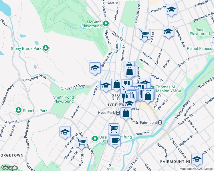 map of restaurants, bars, coffee shops, grocery stores, and more near 6 Greenbrook Road in Boston