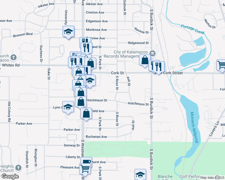 map of restaurants, bars, coffee shops, grocery stores, and more near 216 Hughes Street in Kalamazoo