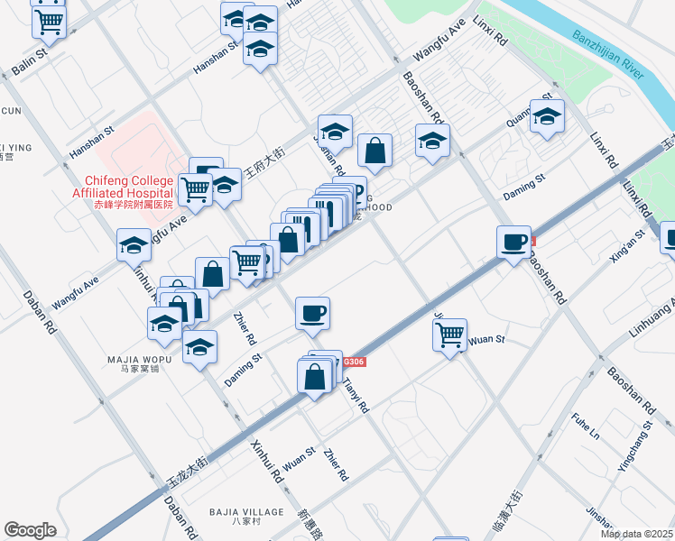 map of restaurants, bars, coffee shops, grocery stores, and more near in Chifeng