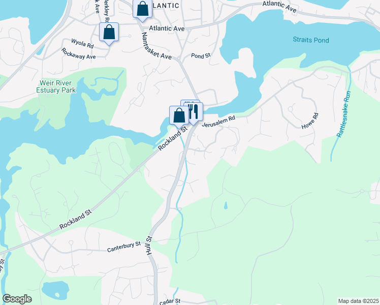 map of restaurants, bars, coffee shops, grocery stores, and more near 203 Hull Street in Cohasset