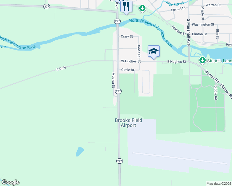 map of restaurants, bars, coffee shops, grocery stores, and more near 1068 South Kalamazoo Avenue in Marshall