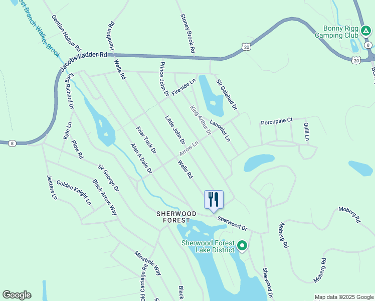 map of restaurants, bars, coffee shops, grocery stores, and more near 300 Little John Drive in Becket