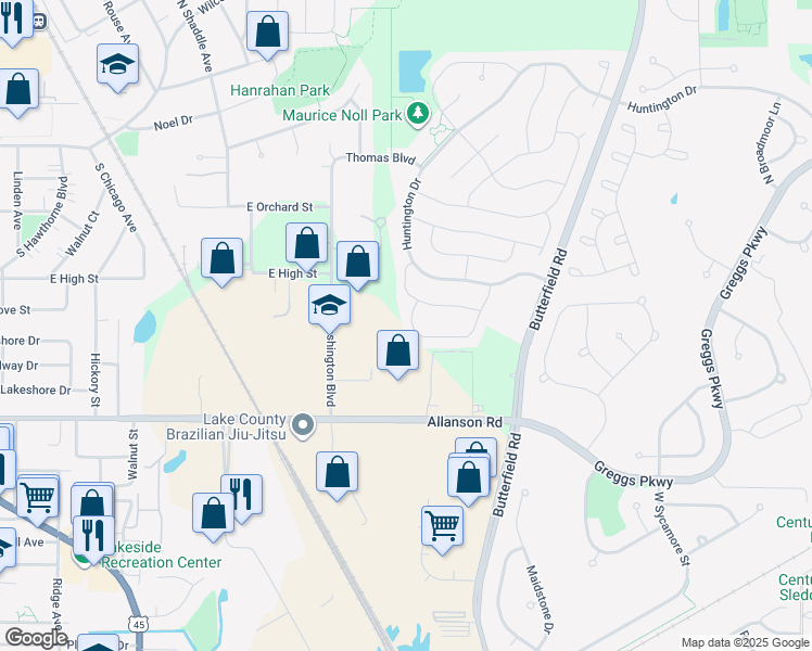 map of restaurants, bars, coffee shops, grocery stores, and more near 1254 Ballantrae Place in Mundelein