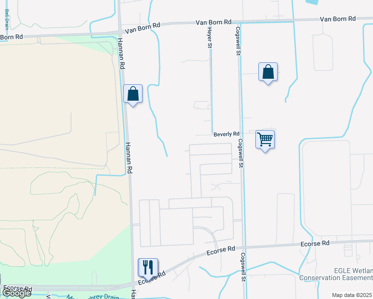 map of restaurants, bars, coffee shops, grocery stores, and more near 6432 Laramie Drive in Romulus