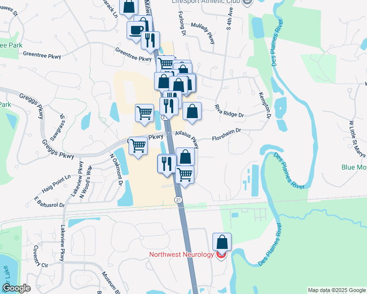 map of restaurants, bars, coffee shops, grocery stores, and more near 1500 South Milwaukee Avenue in Libertyville