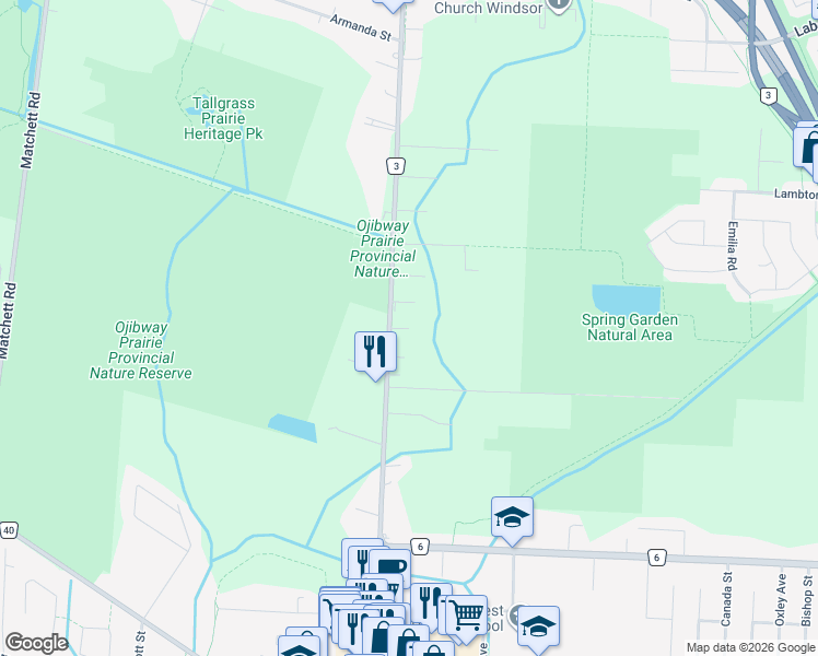 map of restaurants, bars, coffee shops, grocery stores, and more near 1314 Pittsburg Street in Windsor