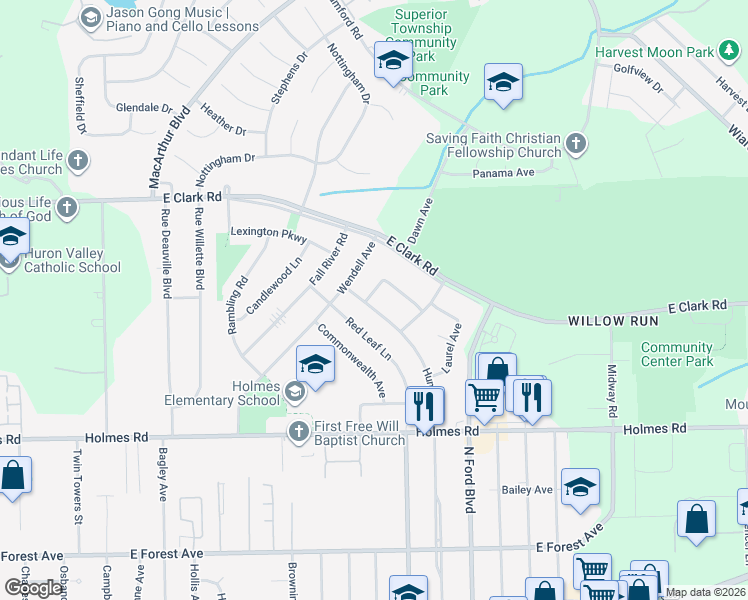 map of restaurants, bars, coffee shops, grocery stores, and more near 1338 Hunter Avenue in Ypsilanti
