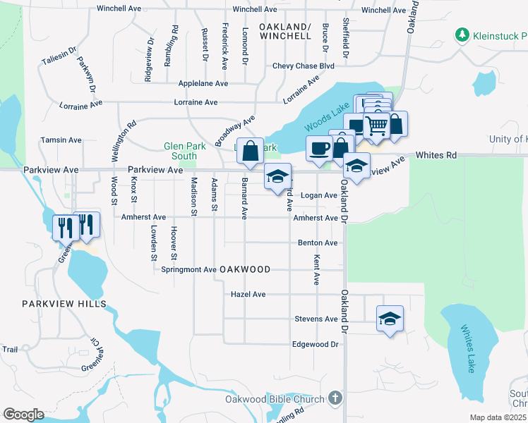 map of restaurants, bars, coffee shops, grocery stores, and more near 2328 Amherst Avenue in Kalamazoo