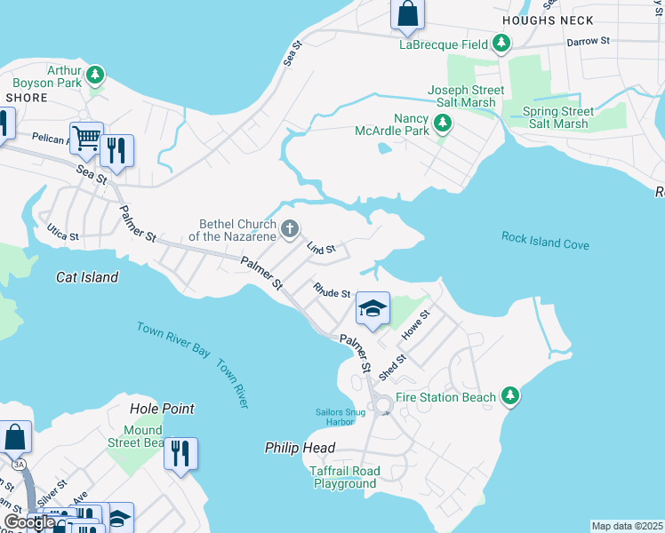map of restaurants, bars, coffee shops, grocery stores, and more near 29 Northfield Avenue in Quincy