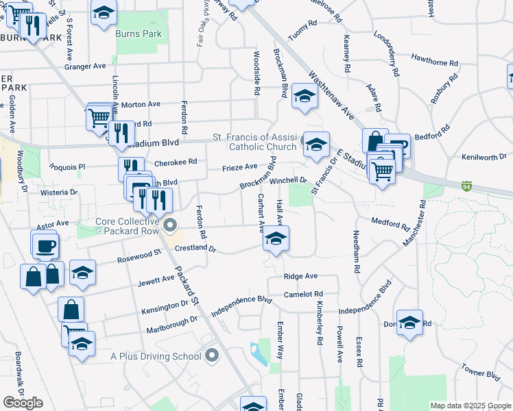 map of restaurants, bars, coffee shops, grocery stores, and more near 2014 Carhart Avenue in Ann Arbor