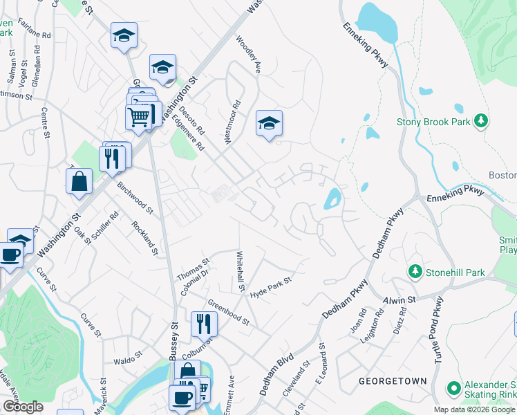 map of restaurants, bars, coffee shops, grocery stores, and more near 130 Edgemere Road in Boston
