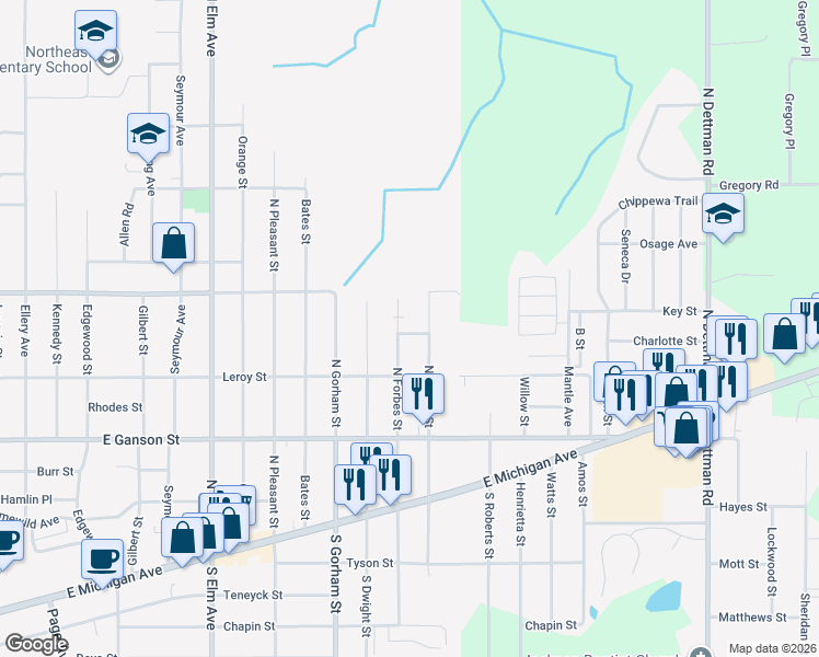 map of restaurants, bars, coffee shops, grocery stores, and more near 335 N Forbes St in Jackson