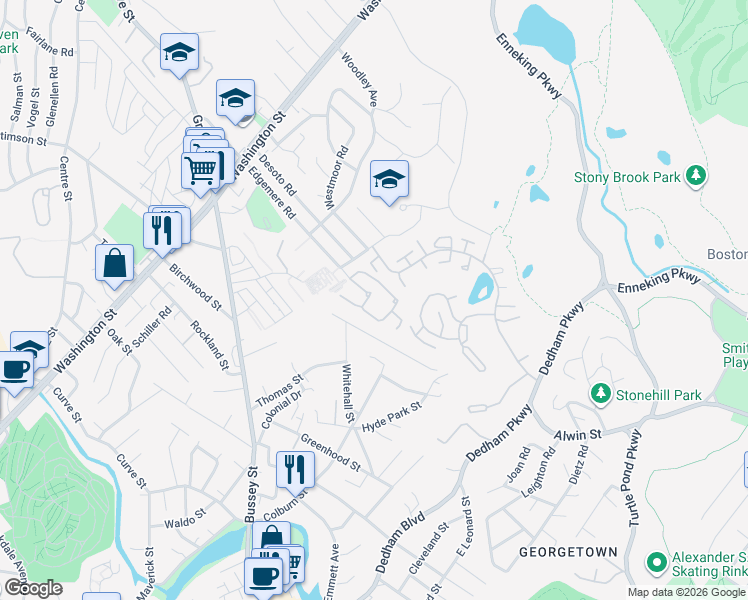 map of restaurants, bars, coffee shops, grocery stores, and more near 130 Edgemere Road in Boston