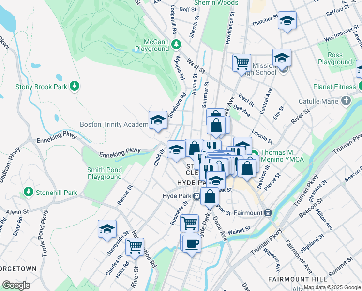 map of restaurants, bars, coffee shops, grocery stores, and more near 6 Greenbrook Road in Boston
