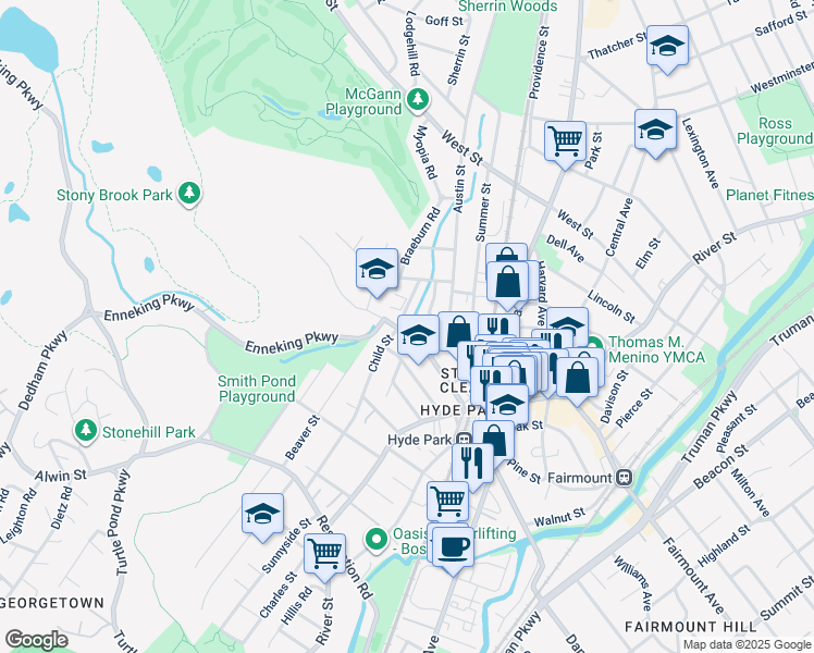 map of restaurants, bars, coffee shops, grocery stores, and more near 76-78 Gordon Avenue in Boston