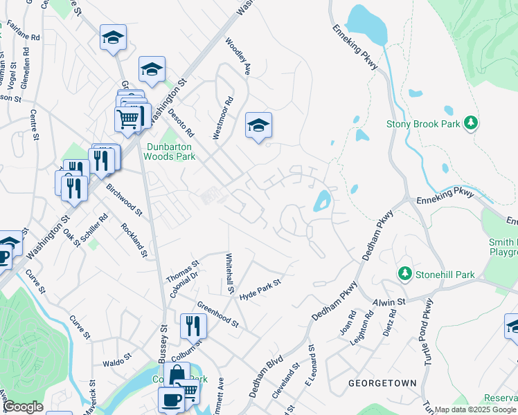 map of restaurants, bars, coffee shops, grocery stores, and more near 130 Edgemere Road in Boston