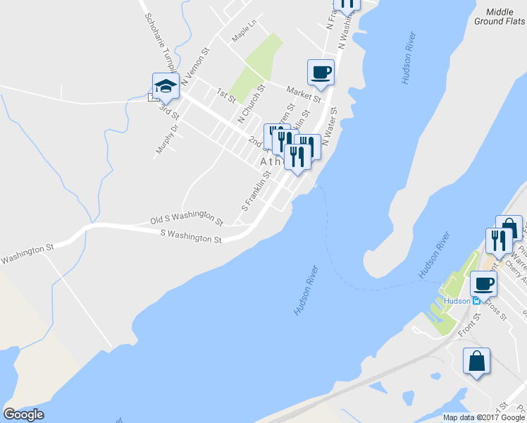 map of restaurants, bars, coffee shops, grocery stores, and more near 29 S Washington St in Athens