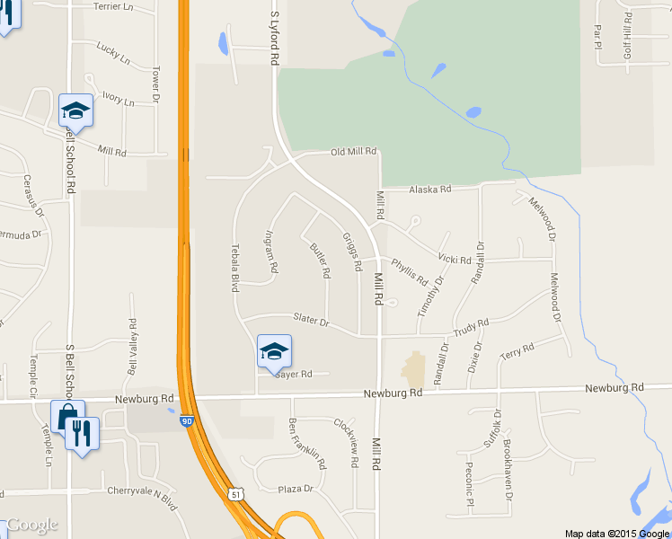 map of restaurants, bars, coffee shops, grocery stores, and more near 1208 Butler Road in Rockford