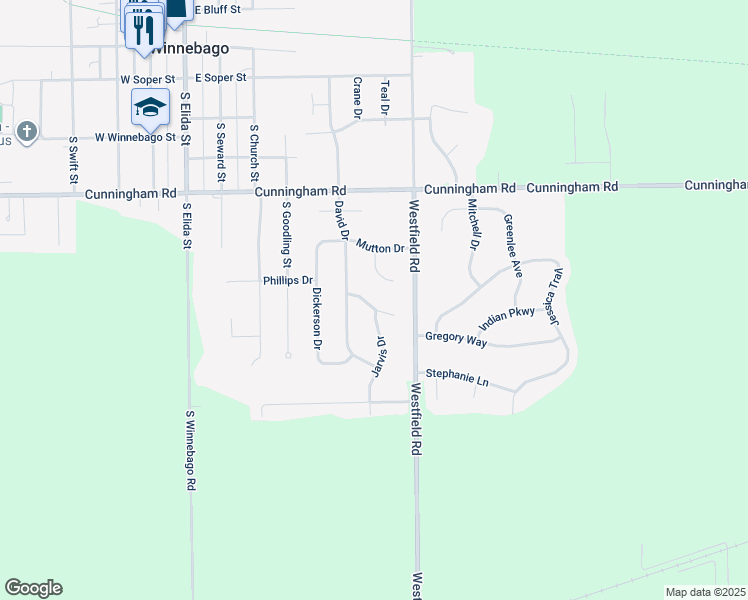 map of restaurants, bars, coffee shops, grocery stores, and more near 508 Wallin Court in Winnebago