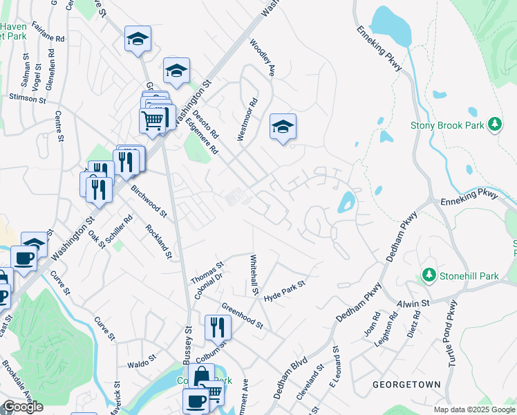 map of restaurants, bars, coffee shops, grocery stores, and more near 125 Edgemere Road in Boston