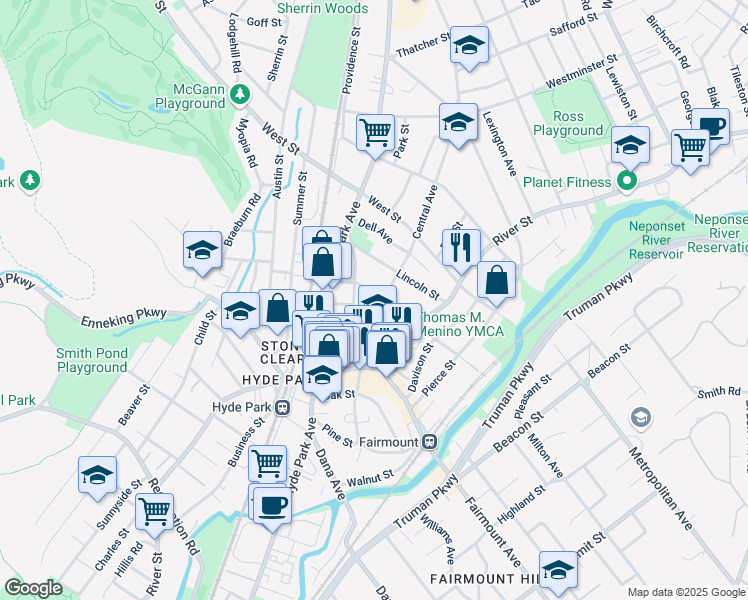 map of restaurants, bars, coffee shops, grocery stores, and more near 24 Webster Street in Boston