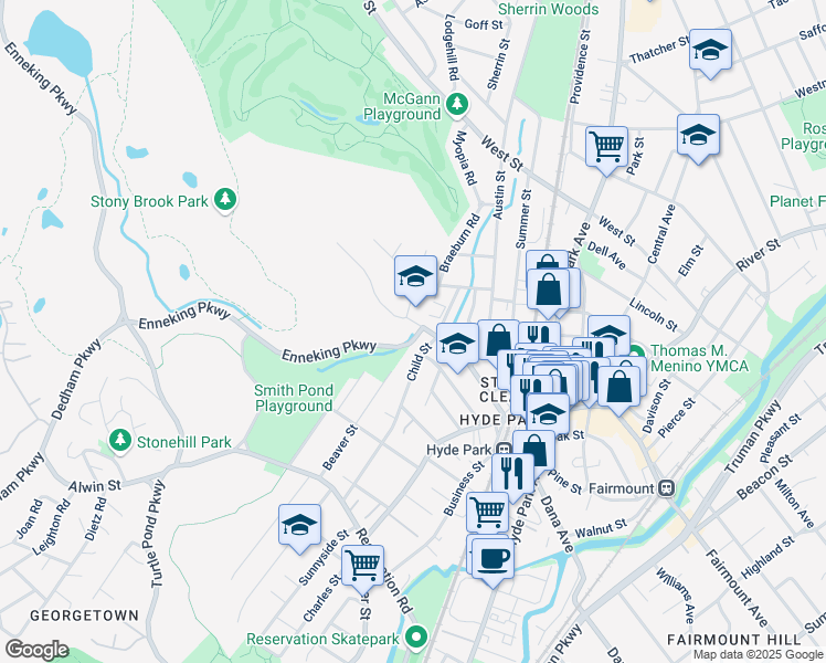 map of restaurants, bars, coffee shops, grocery stores, and more near 76-78 Gordon Avenue in Boston
