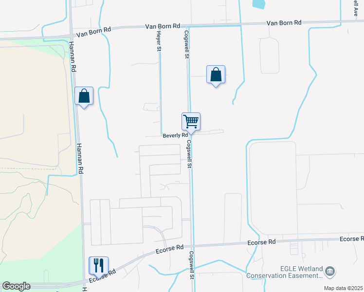 map of restaurants, bars, coffee shops, grocery stores, and more near 6701 Rio Grande Drive in Romulus