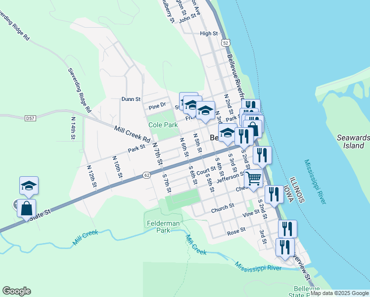 map of restaurants, bars, coffee shops, grocery stores, and more near 199 N 6th St in Bellevue