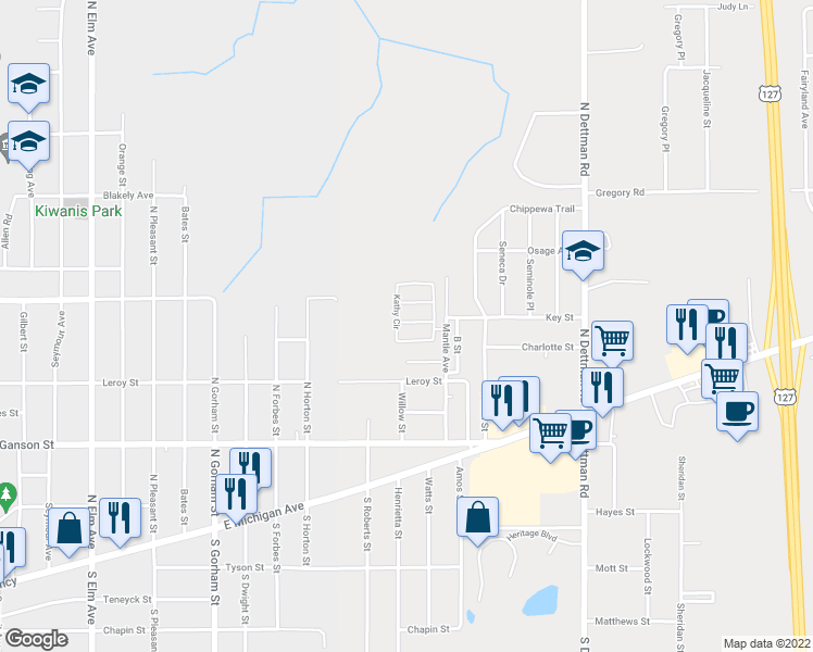map of restaurants, bars, coffee shops, grocery stores, and more near 325 Kevin Drive in Jackson