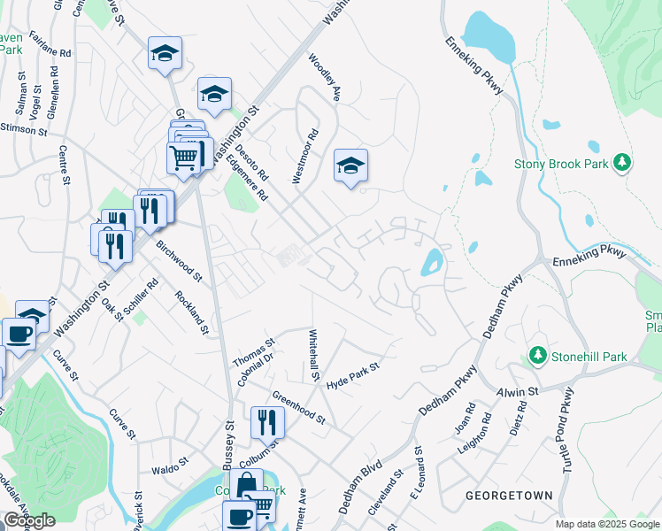 map of restaurants, bars, coffee shops, grocery stores, and more near 125 Edgemere Road in Boston