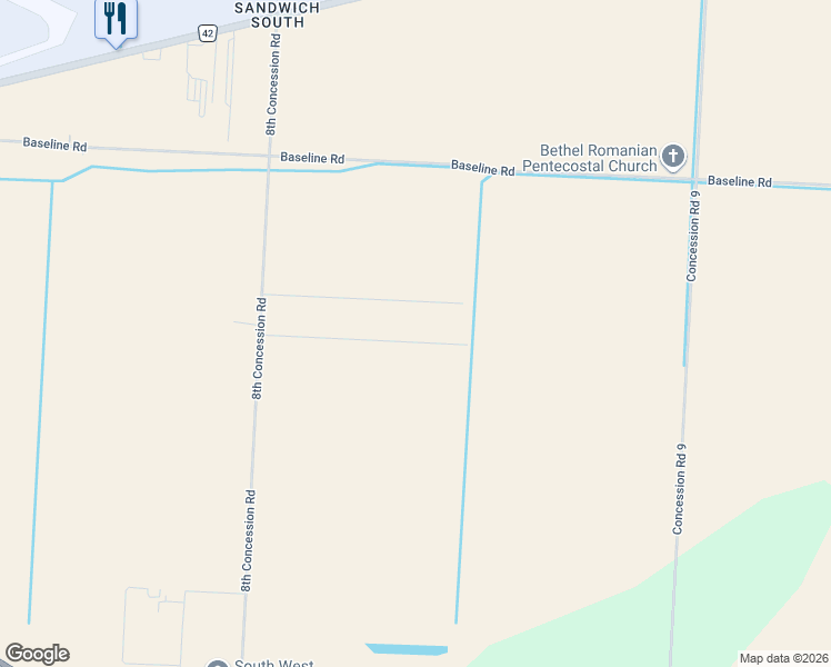 map of restaurants, bars, coffee shops, grocery stores, and more near 5035 Joy Road in Windsor