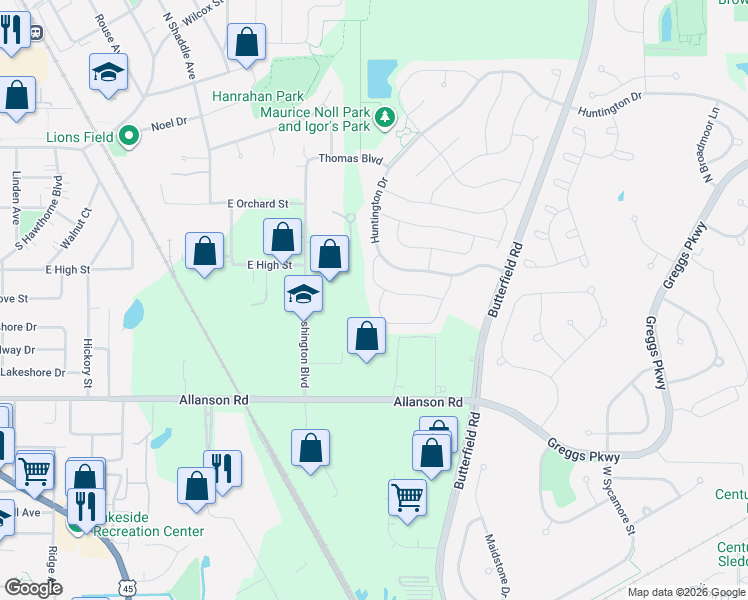 map of restaurants, bars, coffee shops, grocery stores, and more near 1258 Ballantrae Place in Mundelein