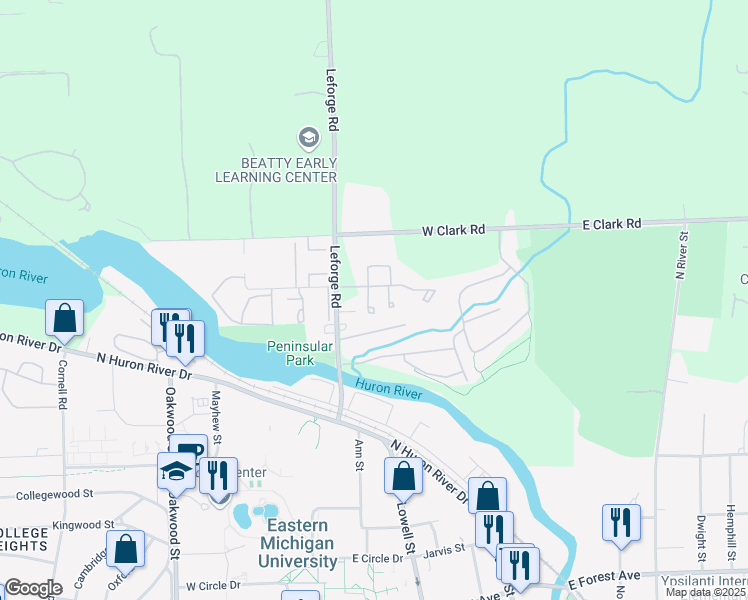 map of restaurants, bars, coffee shops, grocery stores, and more near 685 Villa Drive in Ypsilanti
