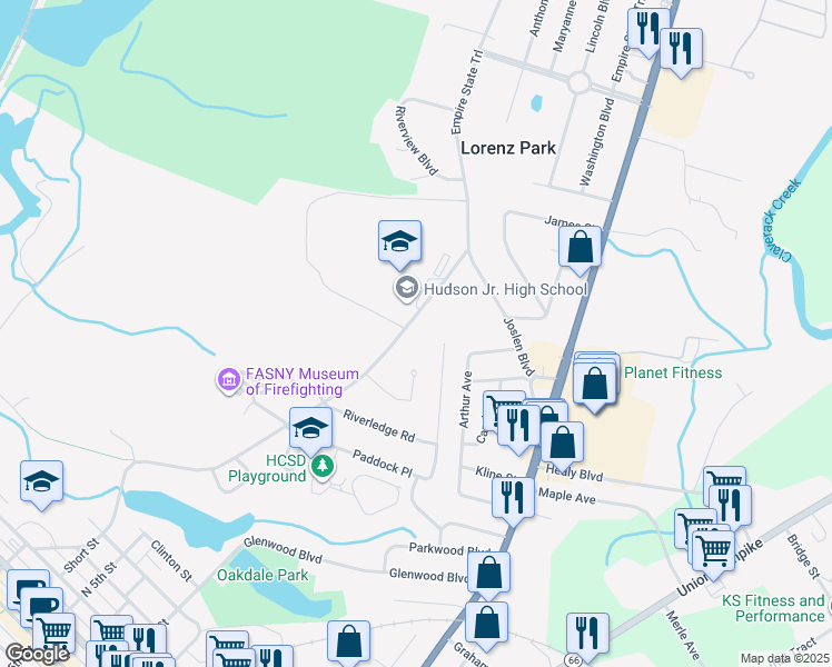 map of restaurants, bars, coffee shops, grocery stores, and more near 188 Harry Howard Avenue in Hudson