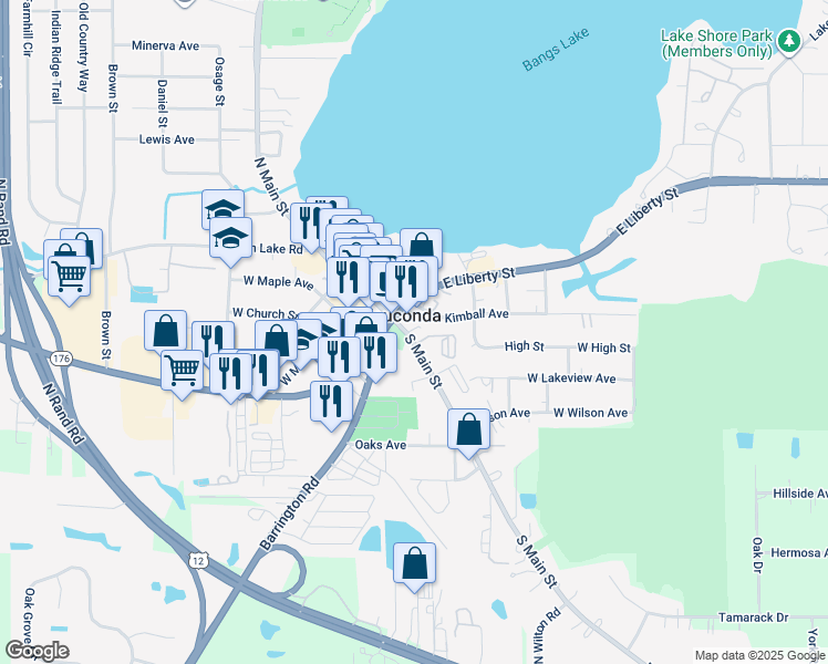 map of restaurants, bars, coffee shops, grocery stores, and more near 330 South Main Street in Wauconda