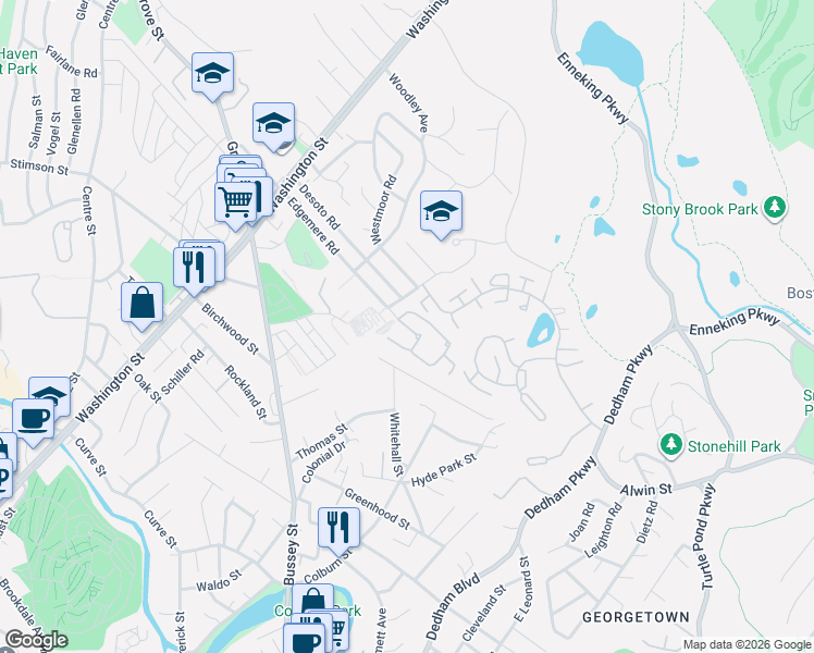 map of restaurants, bars, coffee shops, grocery stores, and more near 125 Edgemere Road in Boston