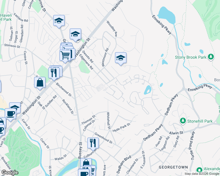 map of restaurants, bars, coffee shops, grocery stores, and more near 125 Edgemere Road in Boston