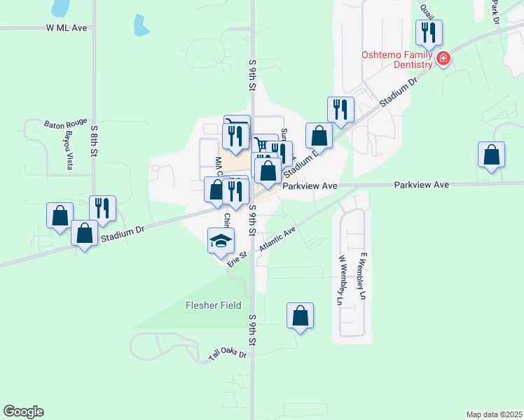 map of restaurants, bars, coffee shops, grocery stores, and more near 3419 South 9th Street in Kalamazoo