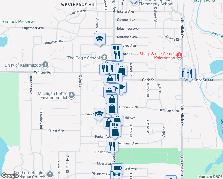 map of restaurants, bars, coffee shops, grocery stores, and more near 525 Pleasant Home Court in Kalamazoo
